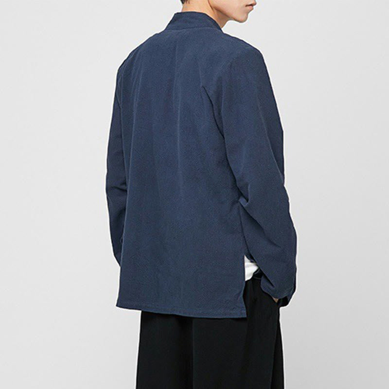 Chemise de costume Tang chinoise à manches longues en coton pour homme, avec boutons en forme de grenouille et fente latérale, motif Buddha Stones - image 18