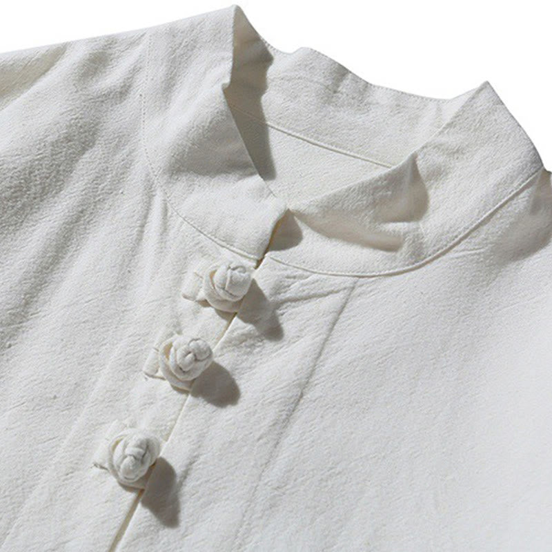 Chemise de costume Tang chinoise à manches longues en coton pour homme, avec boutons en forme de grenouille et fente latérale, motif Buddha Stones - image 29