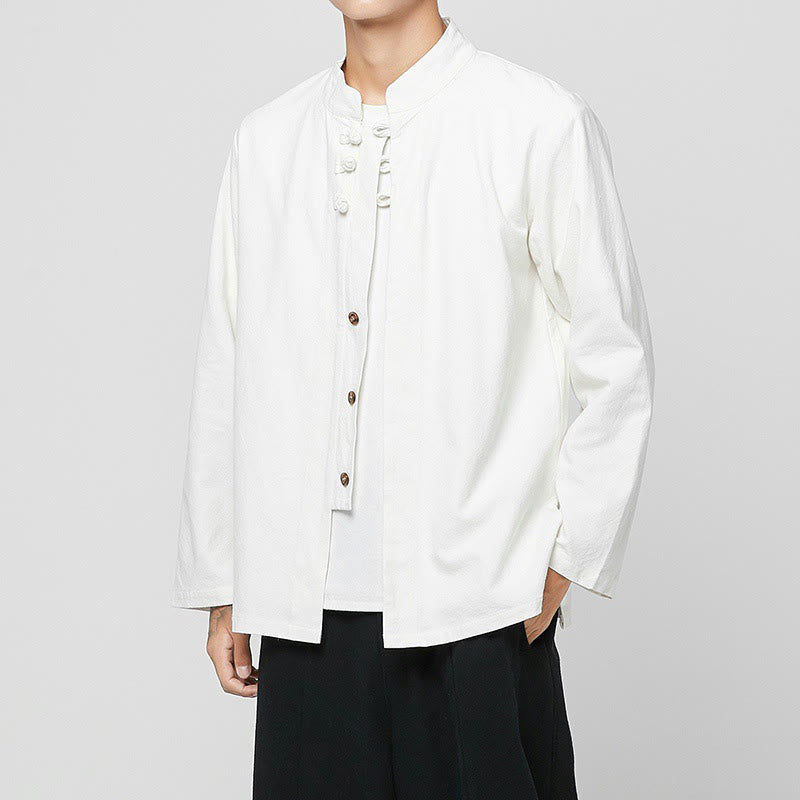 Chemise de costume Tang chinoise à manches longues en coton pour homme, avec boutons en forme de grenouille et fente latérale, motif Buddha Stones - Blanc - US/UK/AU46，EU56 (5XL) - image 20