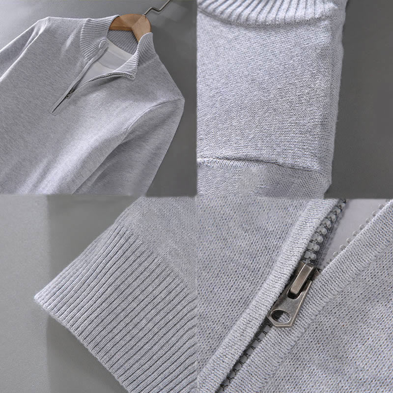 Pull en pur coton à manches longues et col montant pour homme, côtelé et uni, motif Buddha Stones - image 13