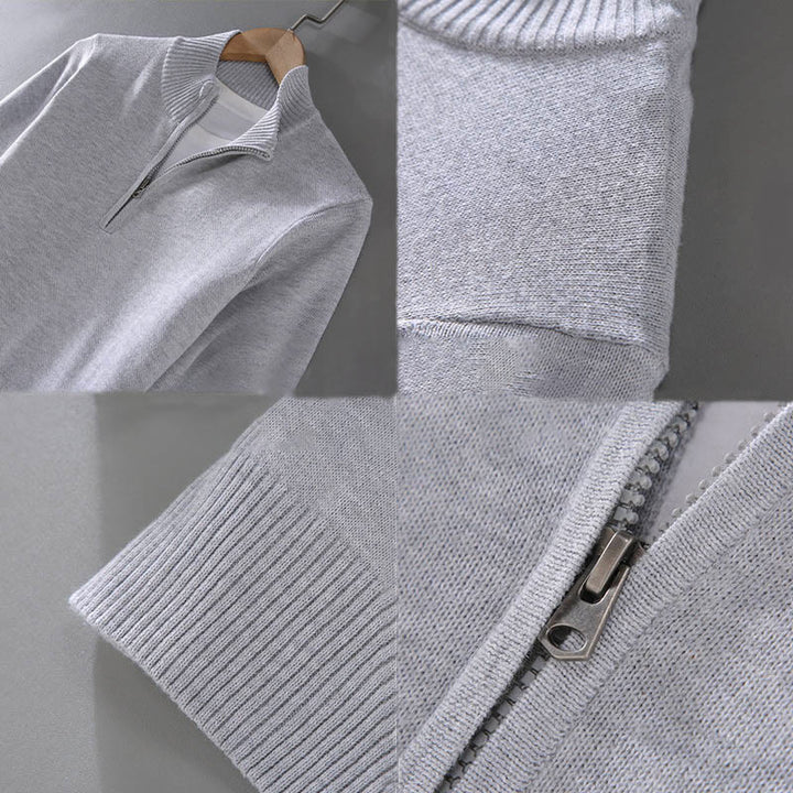 Pull en pur coton à manches longues et col montant pour homme, côtelé et uni, motif Buddha Stones - image 13