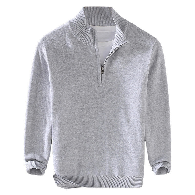 Pull en pur coton à manches longues et col montant pour homme, côtelé et uni, motif Buddha Stones - image 14