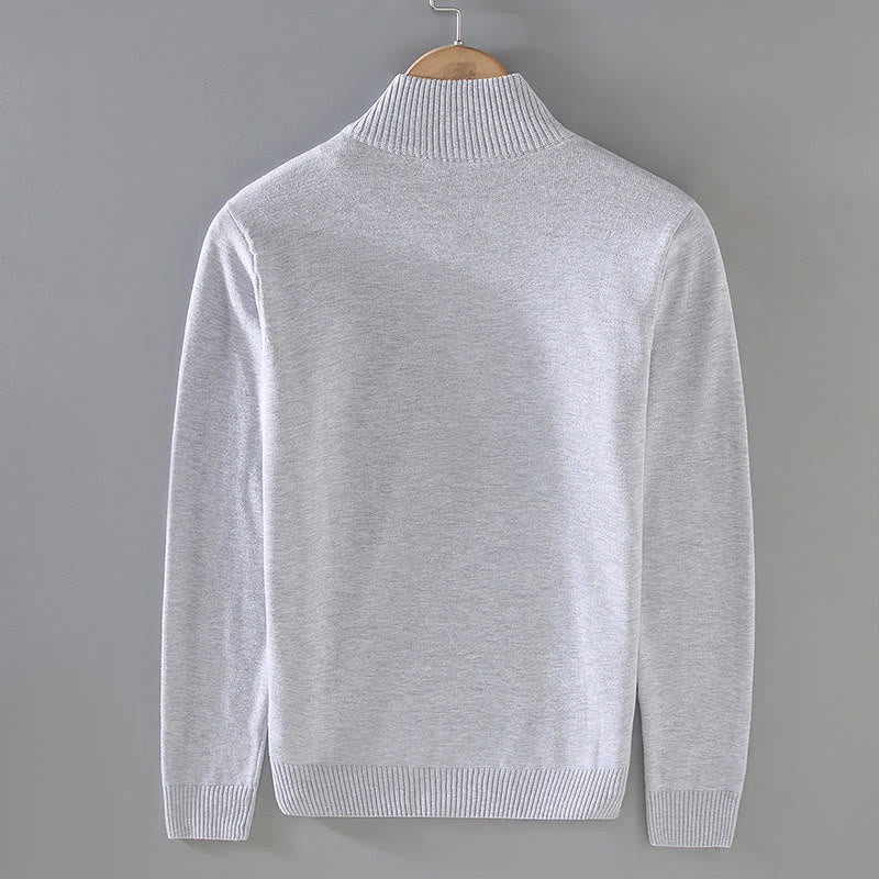 Pull en pur coton à manches longues et col montant pour homme, côtelé et uni, motif Buddha Stones - image 3
