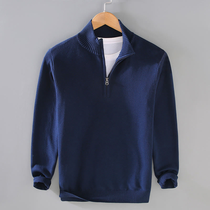 Pull en pur coton à manches longues et col montant pour homme, côtelé et uni, motif Buddha Stones - Marine - US/UK/AU42，EU52 (3XL) - image 0