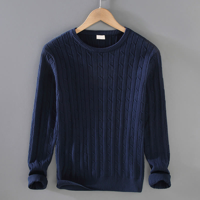 Pull ras du cou à manches longues en pur coton pour homme, motif Buddha Stones, en maille torsadée - Bleu nuit - US/UK/AU42，EU52 (3XL) - image 3