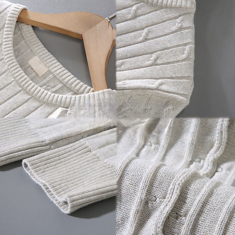 Pull ras du cou à manches longues en pur coton pour homme, motif Buddha Stones, en maille torsadée - image 12