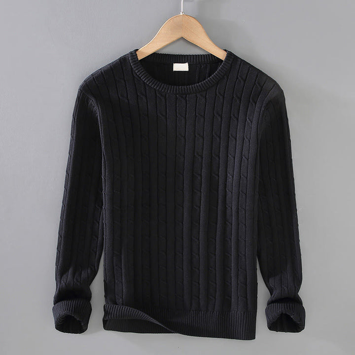 Pull ras du cou à manches longues en pur coton pour homme, motif Buddha Stones, en maille torsadée - Noir - US/UK/AU42，EU52 (3XL) - image 0