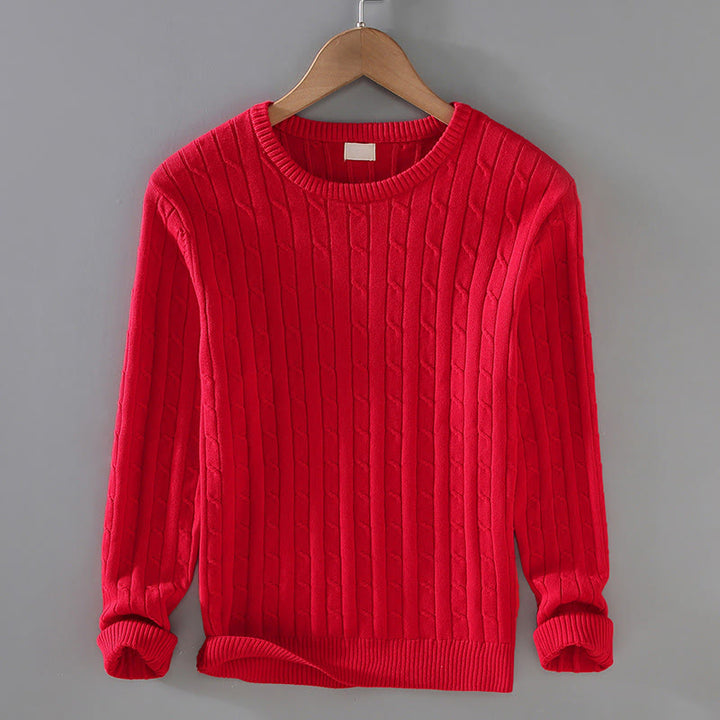 Pull ras du cou à manches longues en pur coton pour homme, motif Buddha Stones, en maille torsadée - Rouge - US/UK/AU42，EU52 (3XL) - image 1