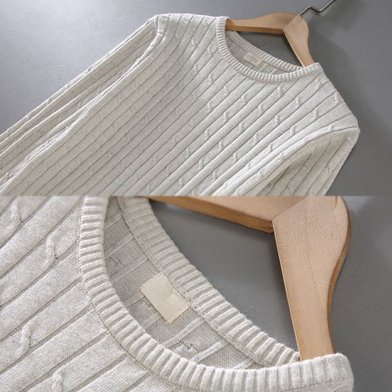 Pull ras du cou à manches longues en pur coton pour homme, motif Buddha Stones, en maille torsadée - image 8