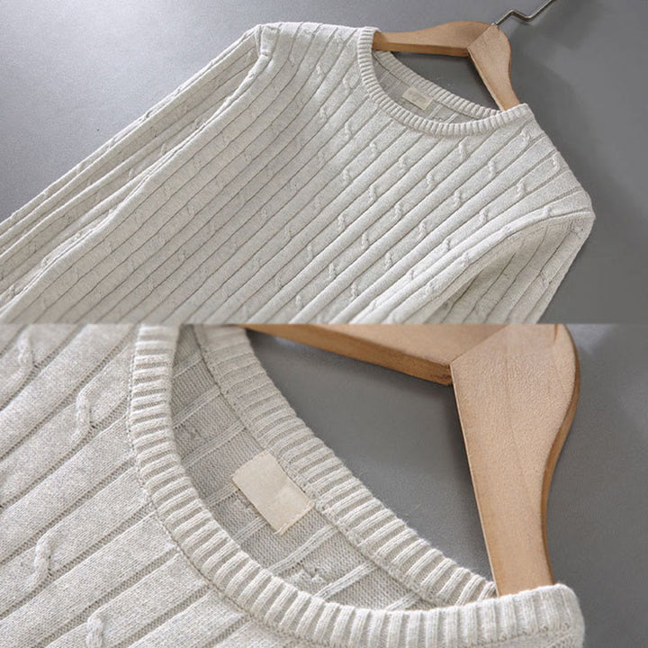 Pull ras du cou à manches longues en pur coton pour homme, motif Buddha Stones, en maille torsadée - image 8