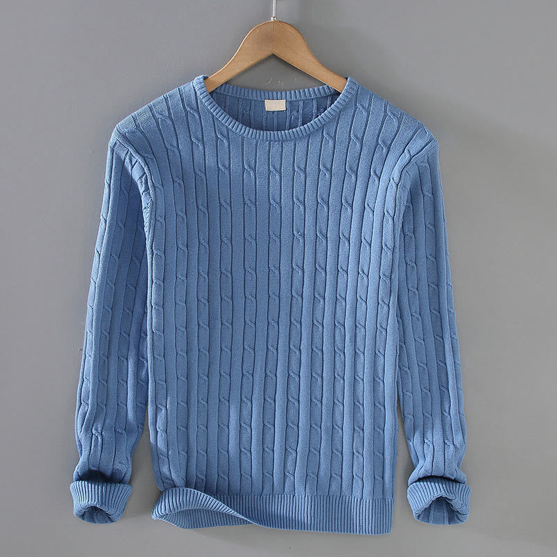 Pull ras du cou à manches longues en pur coton pour homme, motif Buddha Stones, en maille torsadée - BleuetBleu - US/UK/AU42，EU52 (3XL) - image 4
