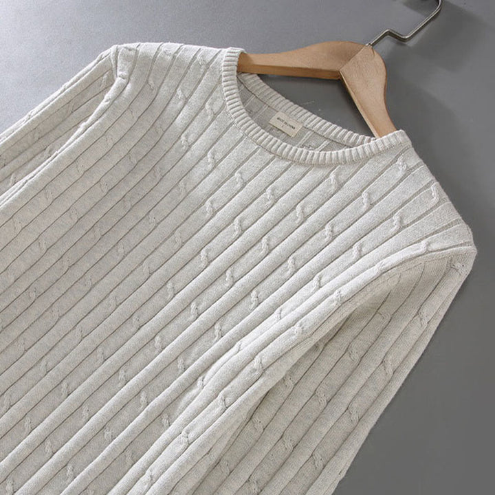 Pull ras du cou à manches longues en pur coton pour homme, motif Buddha Stones, en maille torsadée - image 7