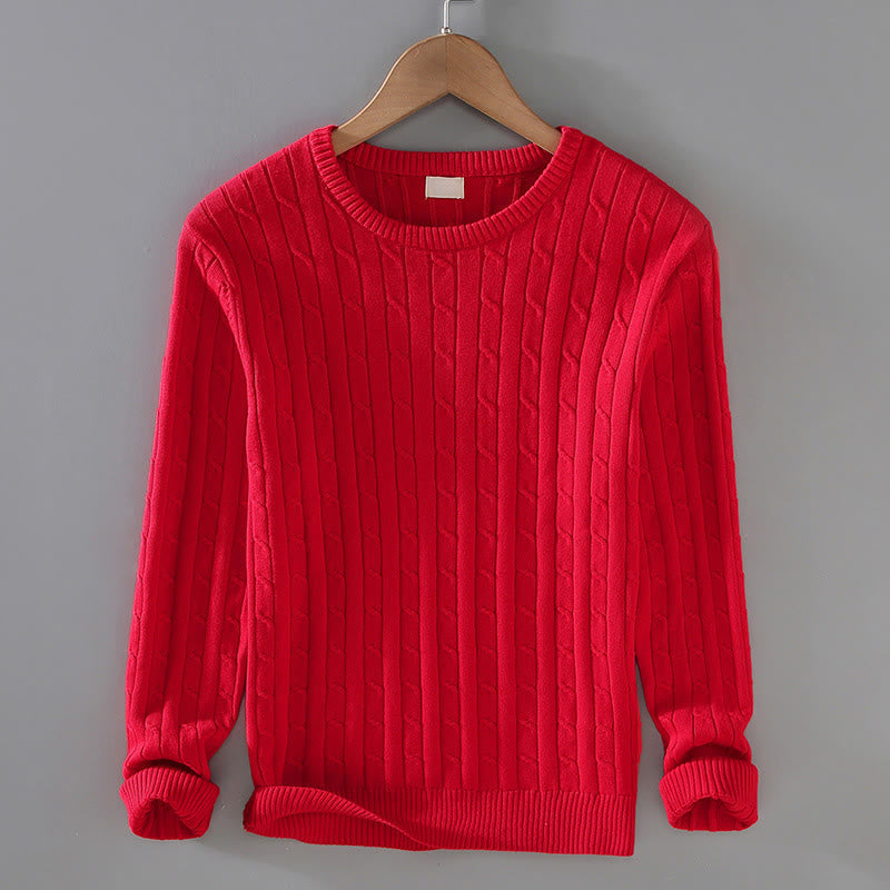 Pull ras du cou à manches longues en pur coton pour homme, motif Buddha Stones, en maille torsadée - Rouge - US/UK/AU42，EU52 (3XL) - image 1