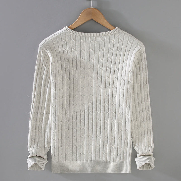 Pull ras du cou à manches longues en pur coton pour homme, motif Buddha Stones, en maille torsadée - image 6
