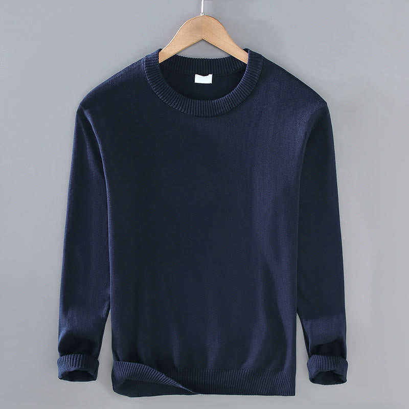 Pull ras du cou à manches longues en pur coton thermique à motif côtelé Buddha Stones pour homme - Bleu nuit - US/UK/AU42，EU52 (3XL) - image 0