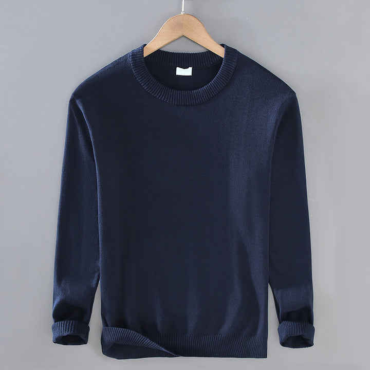 Pull ras du cou à manches longues en pur coton thermique à motif côtelé Buddha Stones pour homme - Bleu nuit - US/UK/AU42，EU52 (3XL) - image 0