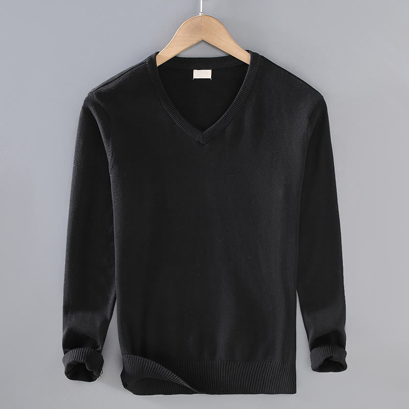 Pull à manches longues pour homme en coton à col en V et motif Buddha Stones, couleur unie, design simple - Noir - US/UK/AU42，EU52 (3XL) - image 9