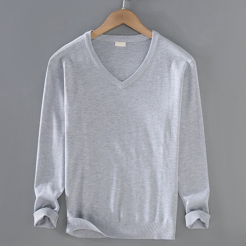 Pull à manches longues pour homme en coton à col en V et motif Buddha Stones, couleur unie, design simple - Gainsboro - US/UK/AU42，EU52 (3XL) - image 0