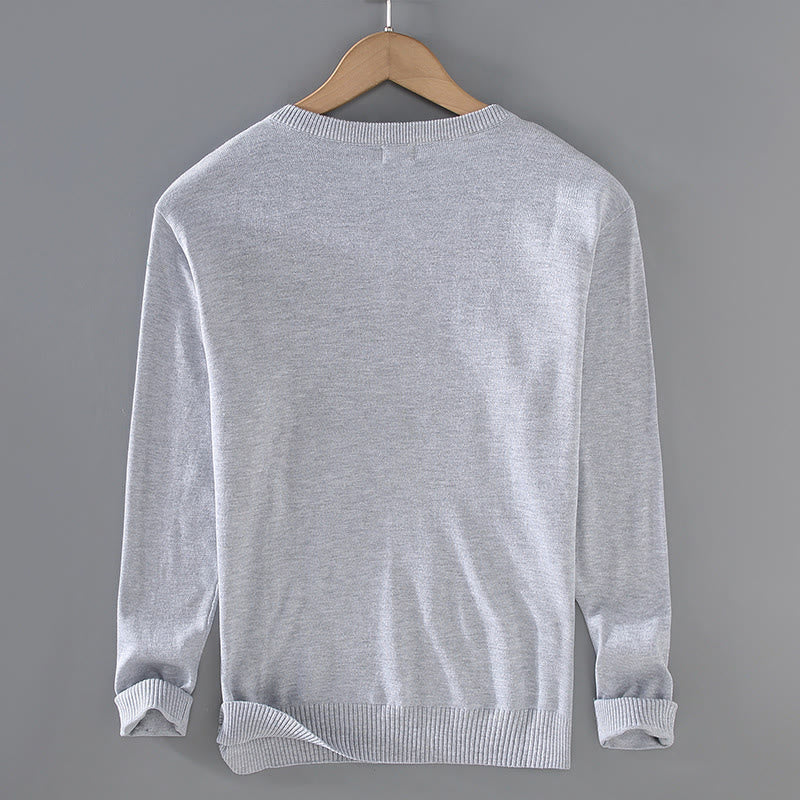 Pull à manches longues pour homme en coton à col en V et motif Buddha Stones, couleur unie, design simple - image 1