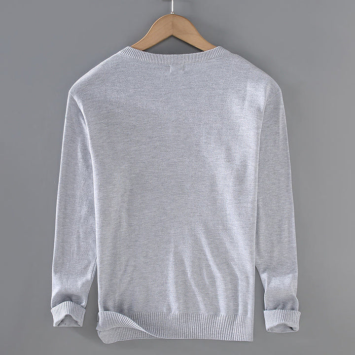 Pull à manches longues pour homme en coton à col en V et motif Buddha Stones, couleur unie, design simple - image 1