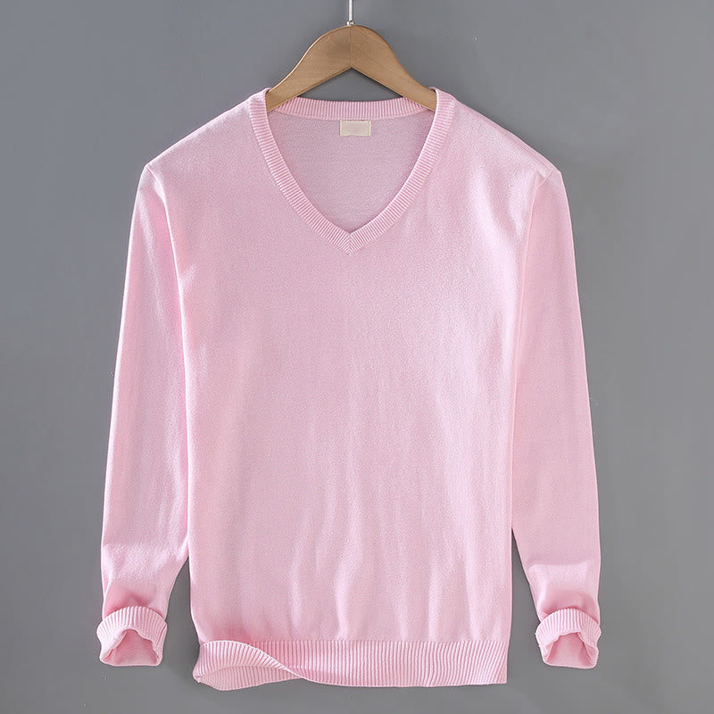 Pull à manches longues pour homme en coton à col en V et motif Buddha Stones, couleur unie, design simple - Rose - US/UK/AU42，EU52 (3XL) - image 11