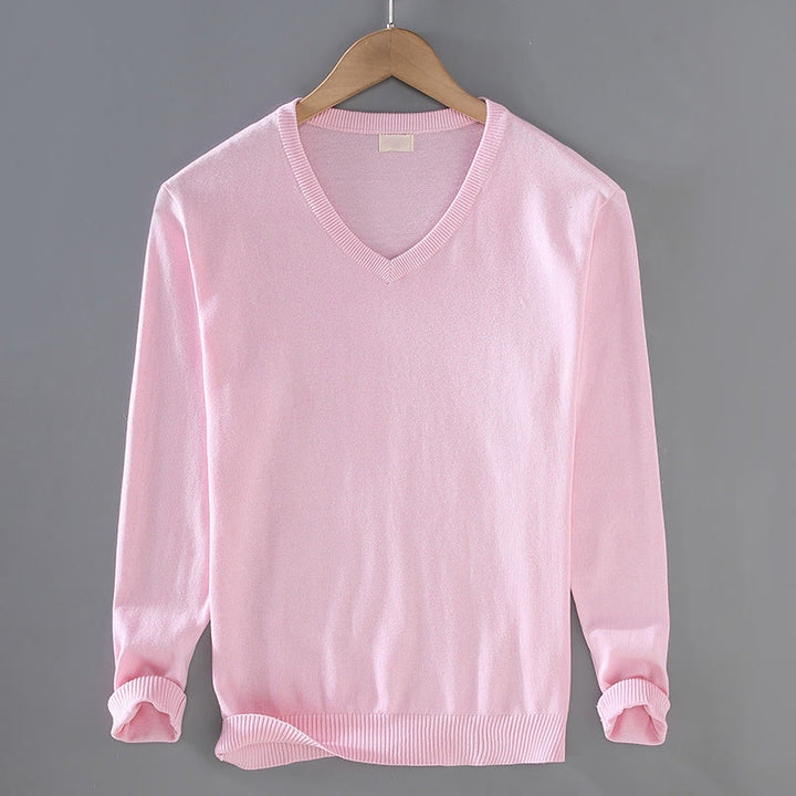 Pull à manches longues pour homme en coton à col en V et motif Buddha Stones, couleur unie, design simple - Rose - US/UK/AU42，EU52 (3XL) - image 11