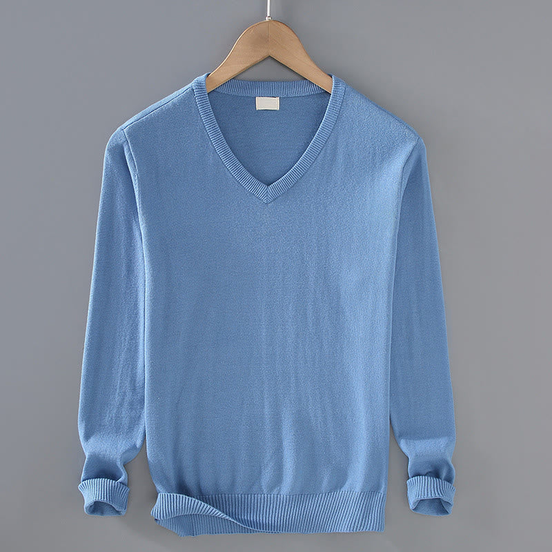 Pull à manches longues pour homme en coton à col en V et motif Buddha Stones, couleur unie, design simple - BleuetBleu - US/UK/AU42，EU52 (3XL) - image 12