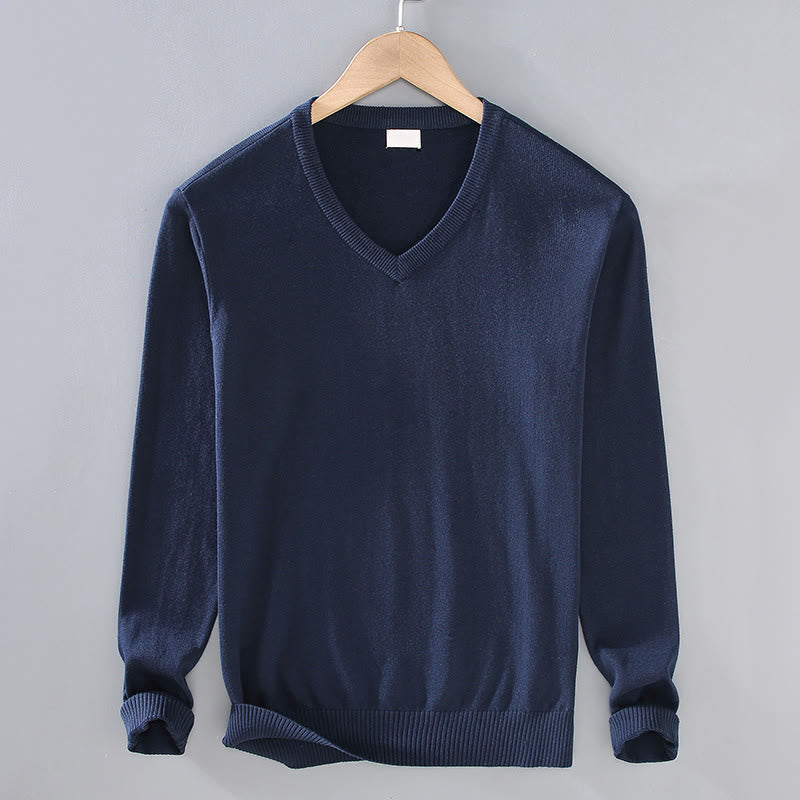 Pull à manches longues pour homme en coton à col en V et motif Buddha Stones, couleur unie, design simple - Bleu nuit - US/UK/AU42，EU52 (3XL) - image 10