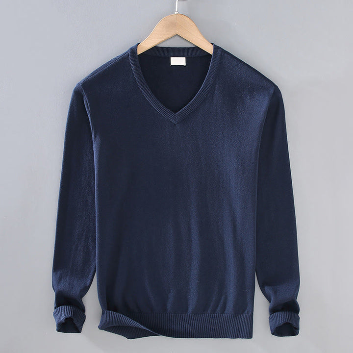 Pull à manches longues pour homme en coton à col en V et motif Buddha Stones, couleur unie, design simple - Bleu nuit - US/UK/AU42，EU52 (3XL) - image 10