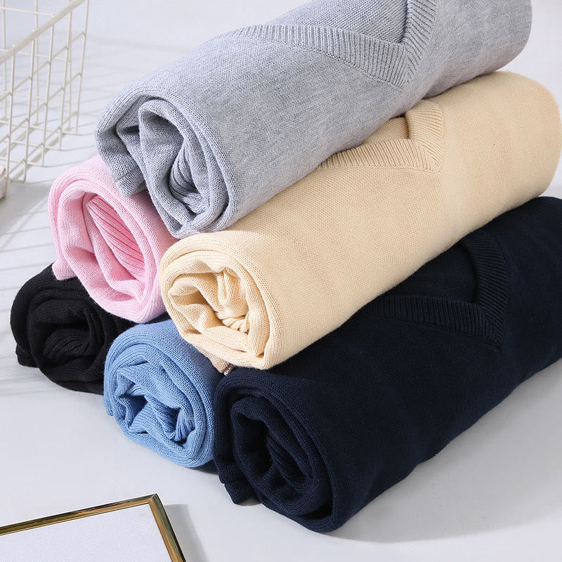 Pull à manches longues pour homme en coton à col en V et motif Buddha Stones, couleur unie, design simple - image 15