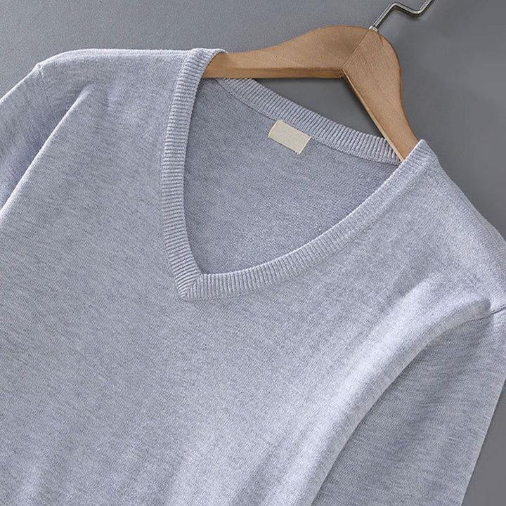 Pull à manches longues pour homme en coton à col en V et motif Buddha Stones, couleur unie, design simple - image 2