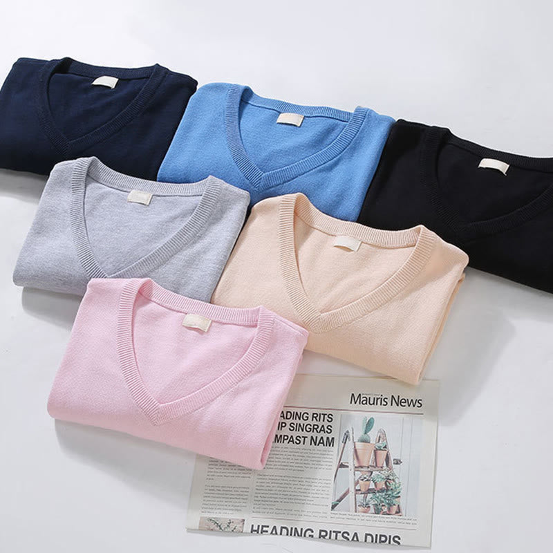 Pull à manches longues pour homme en coton à col en V et motif Buddha Stones, couleur unie, design simple - image 13