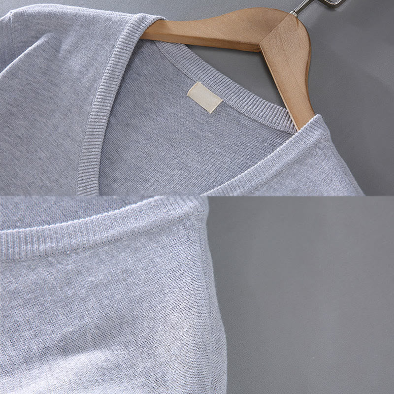 Pull à manches longues pour homme en coton à col en V et motif Buddha Stones, couleur unie, design simple - image 4