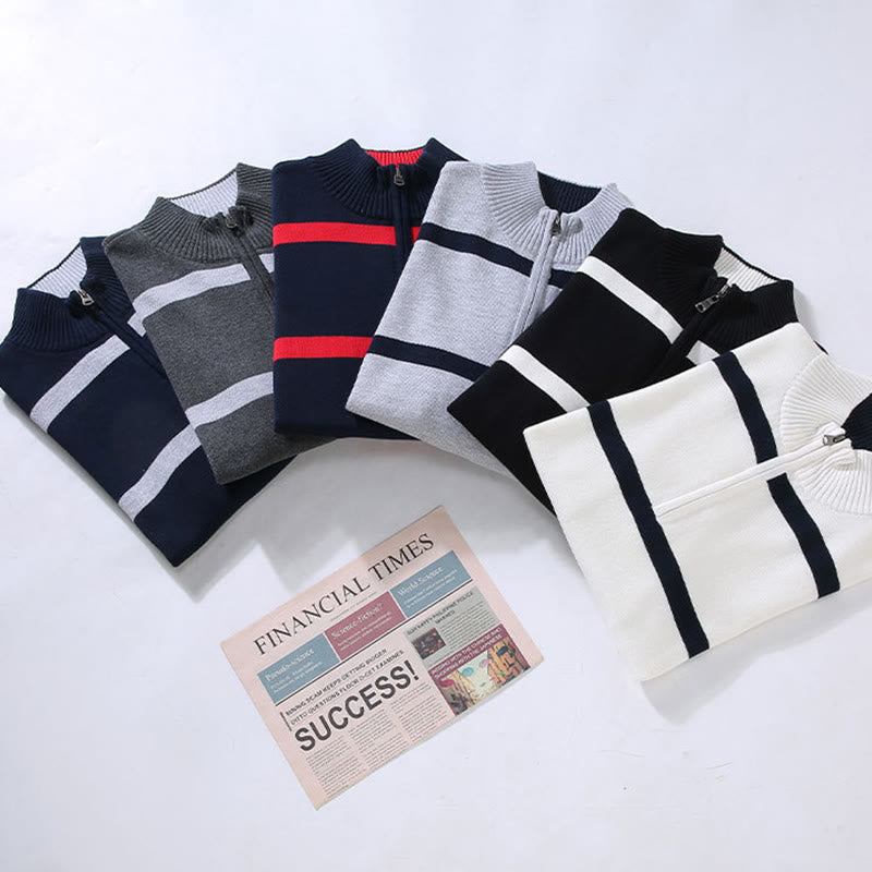 Pull à manches longues en coton pour homme, motif Buddha Stones, rayures contrastées et demi-fermeture éclair - image 15