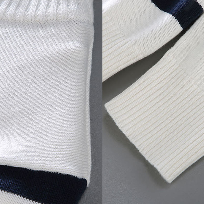 Pull à manches longues en coton pour homme, motif Buddha Stones, rayures contrastées et demi-fermeture éclair - image 8