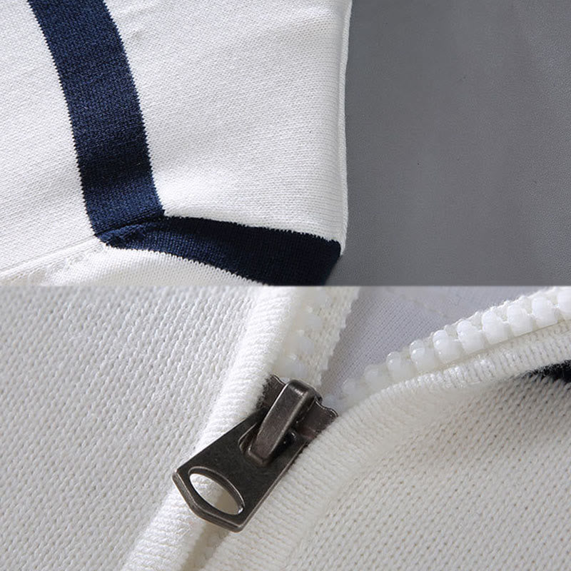 Pull à manches longues en coton pour homme, motif Buddha Stones, rayures contrastées et demi-fermeture éclair - image 5