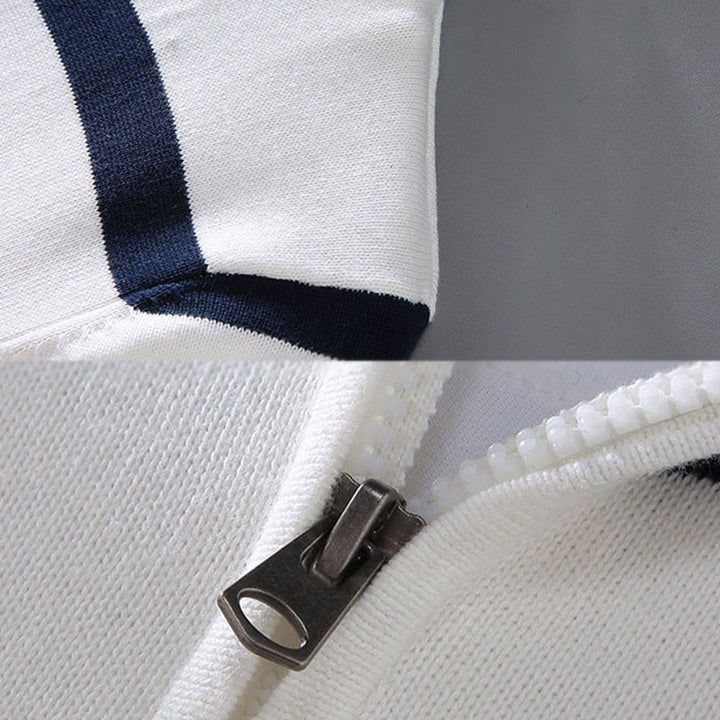 Pull à manches longues en coton pour homme, motif Buddha Stones, rayures contrastées et demi-fermeture éclair - image 5