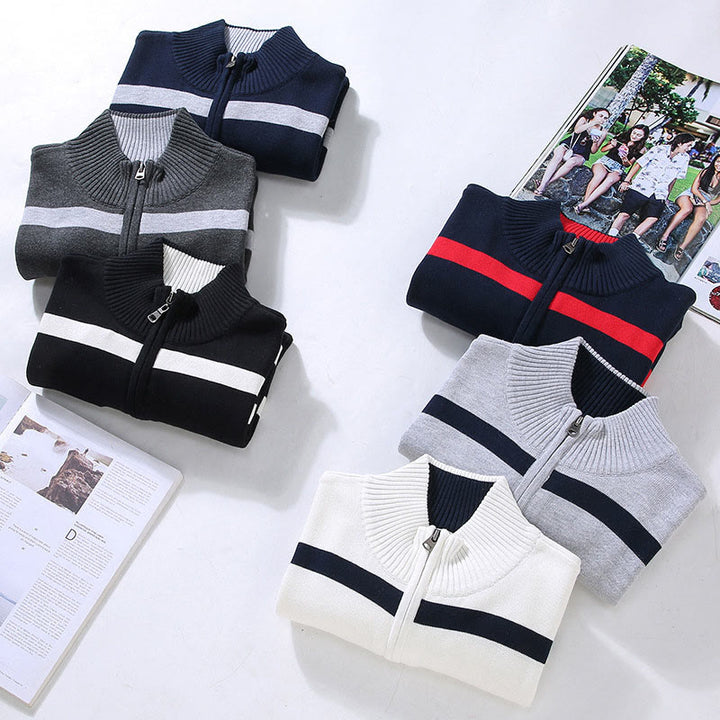 Pull à manches longues en coton pour homme, motif Buddha Stones, rayures contrastées et demi-fermeture éclair - image 13