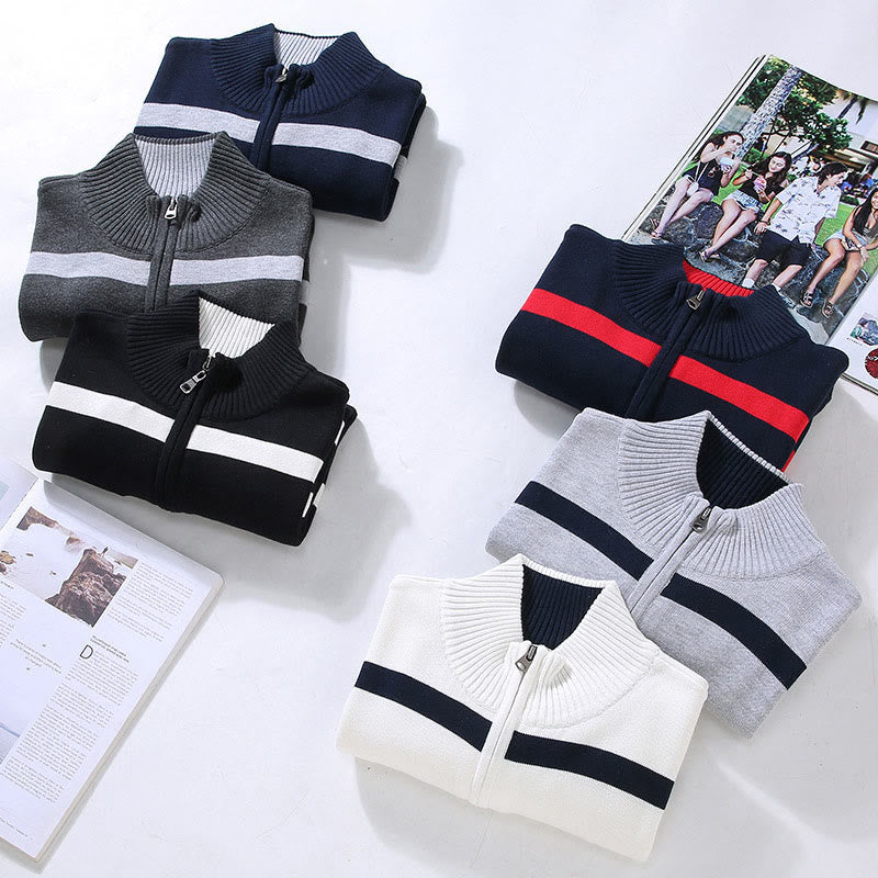 Pull à manches longues en coton pour homme, motif Buddha Stones, rayures contrastées et demi-fermeture éclair - image 13