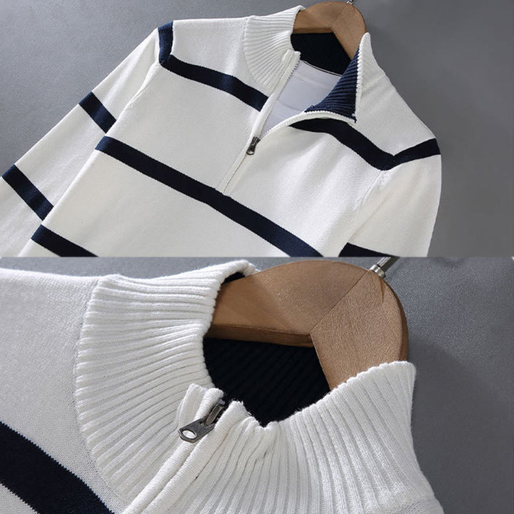 Pull à manches longues en coton pour homme, motif Buddha Stones, rayures contrastées et demi-fermeture éclair - image 4