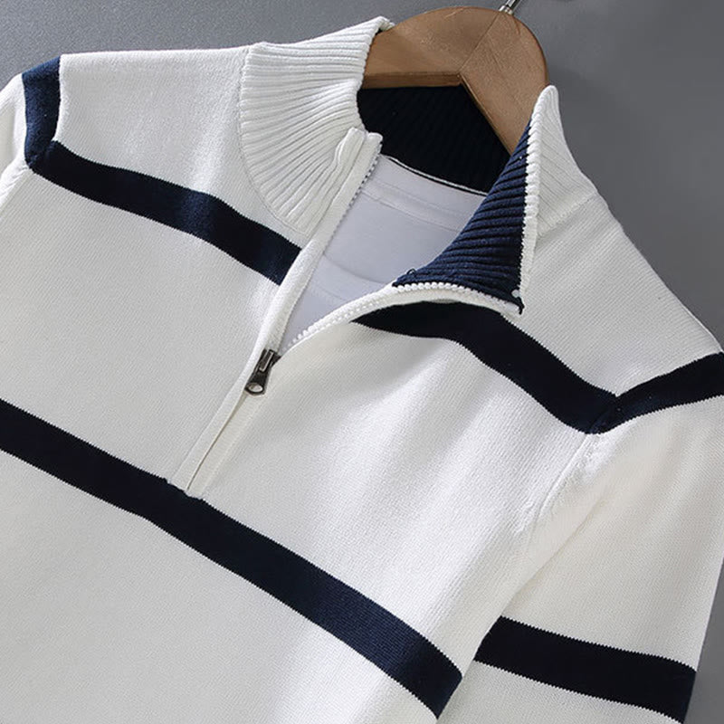 Pull à manches longues en coton pour homme, motif Buddha Stones, rayures contrastées et demi-fermeture éclair - image 3