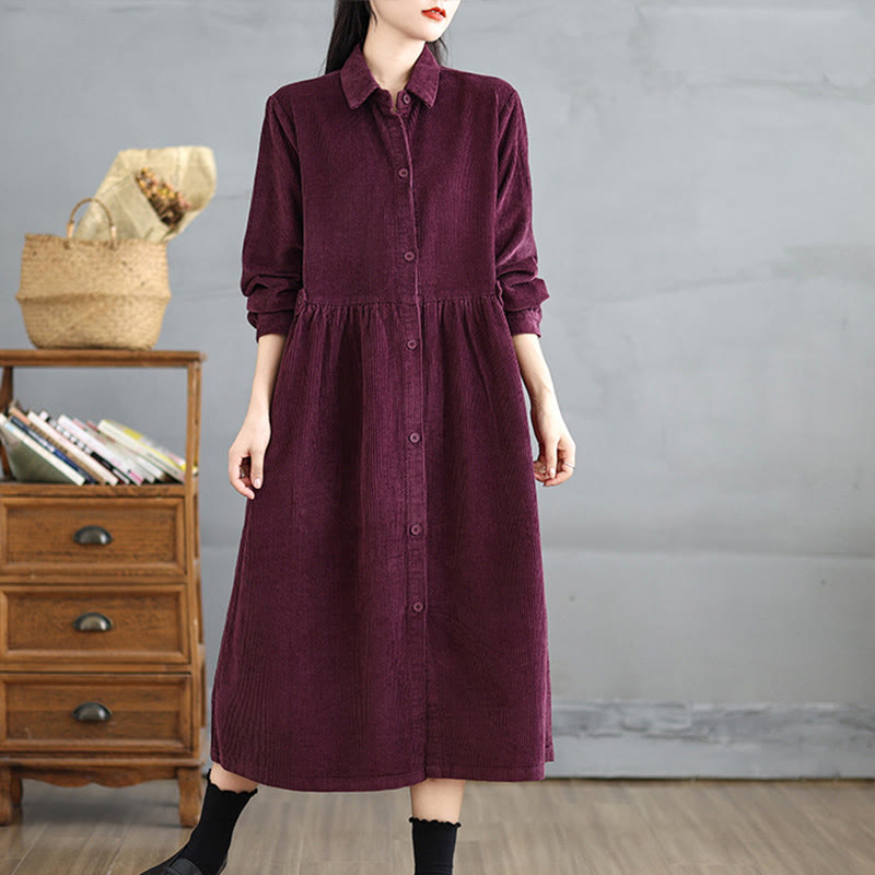 Manteau en velours côtelé de coton à manches longues et boutons unis Buddha Stones pour femme avec poches - FireBrick - US12，UK/AU16，EU44 (2XL) - image 16