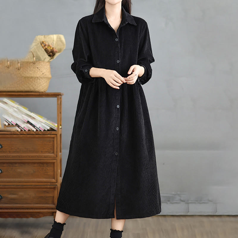Manteau en velours côtelé de coton à manches longues et boutons unis Buddha Stones pour femme avec poches - image 15