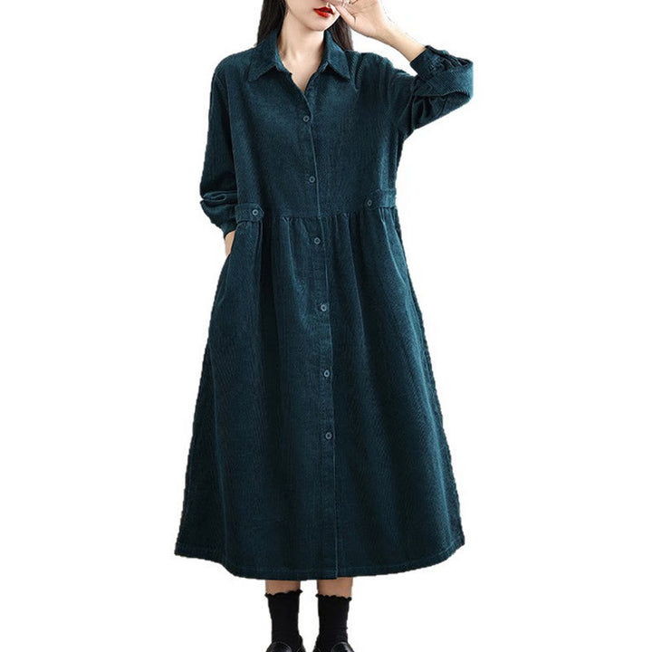 Manteau en velours côtelé de coton à manches longues et boutons unis Buddha Stones pour femme avec poches - image 29