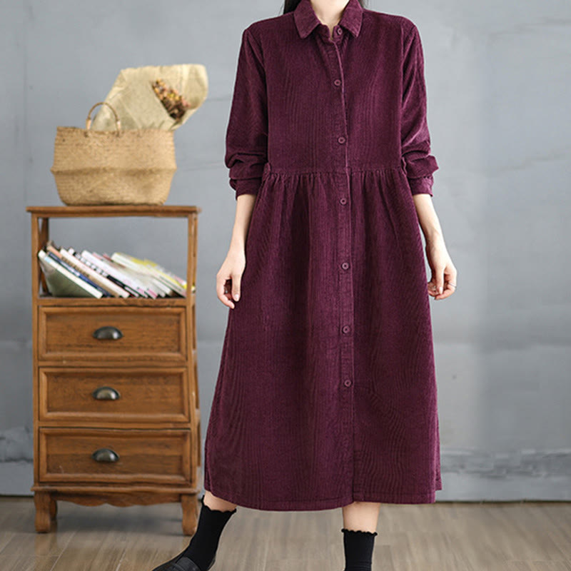 Manteau en velours côtelé de coton à manches longues et boutons unis Buddha Stones pour femme avec poches - image 17