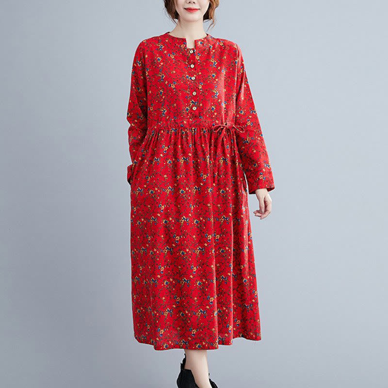 Robe mi-longue à manches longues et cordon de serrage pour femme, motif Buddha Stones Commute, en coton, avec poches - Rouge - US12，UK/AU16，EU44 (3XL) - image 17