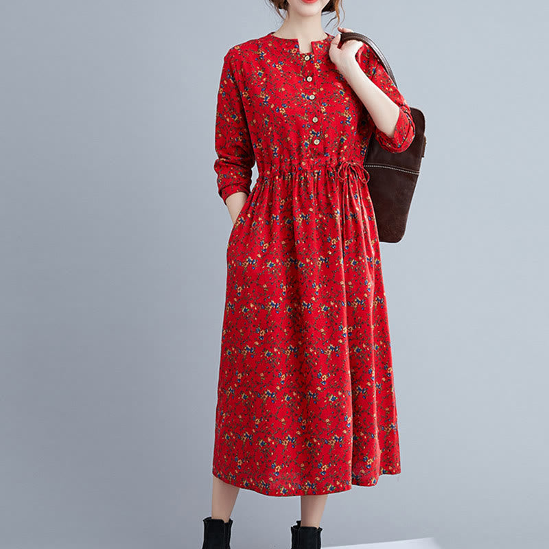 Robe mi-longue à manches longues et cordon de serrage pour femme, motif Buddha Stones Commute, en coton, avec poches - image 19