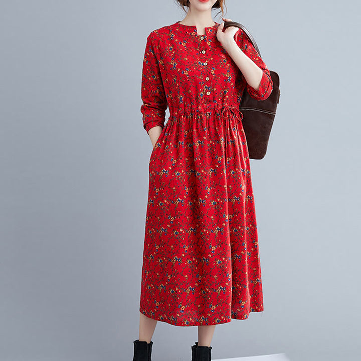 Robe mi-longue à manches longues et cordon de serrage pour femme, motif Buddha Stones Commute, en coton, avec poches - image 19