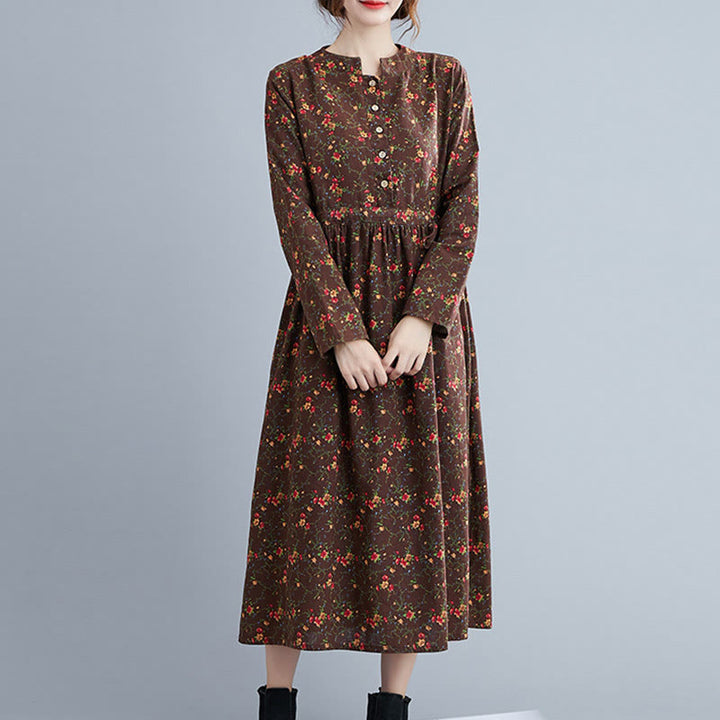 Robe mi-longue à manches longues et cordon de serrage pour femme, motif Buddha Stones Commute, en coton, avec poches - image 5