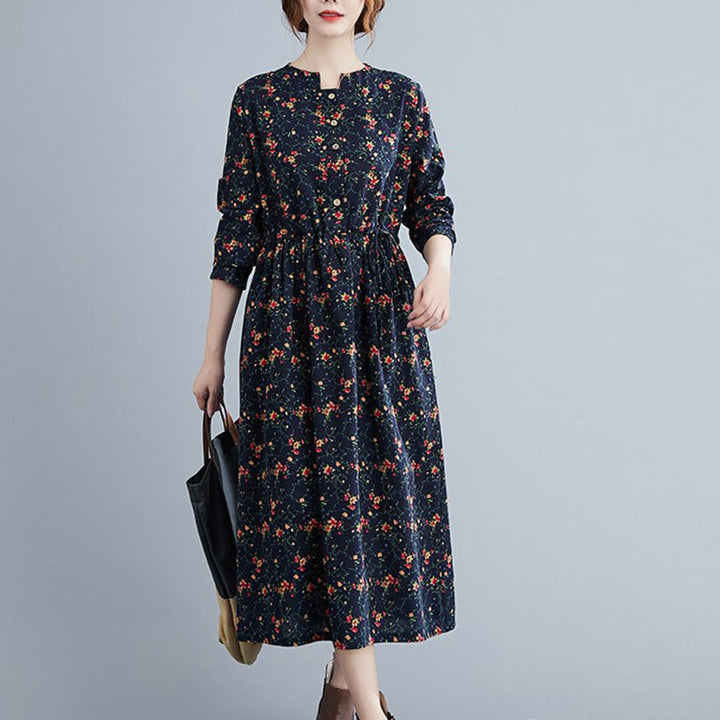 Robe mi-longue à manches longues et cordon de serrage pour femme, motif Buddha Stones Commute, en coton, avec poches - Bleu nuit - US12，UK/AU16，EU44 (3XL) - image 12